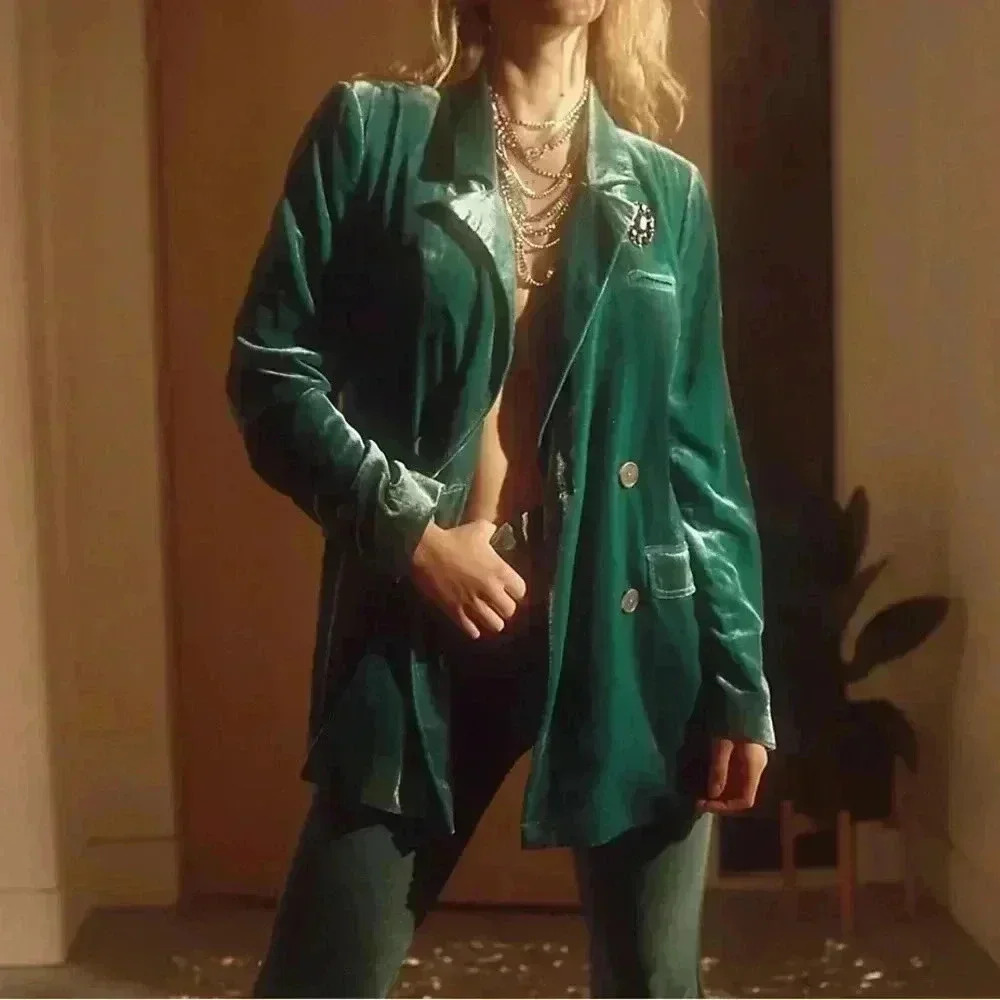 Free People Hit The Lights Velvet Blazer, Green, size S, NWOT